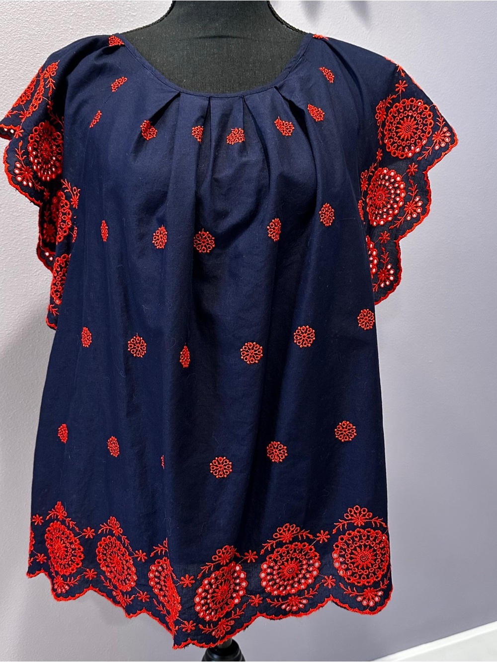GAP embroidered navy and red festive blouse